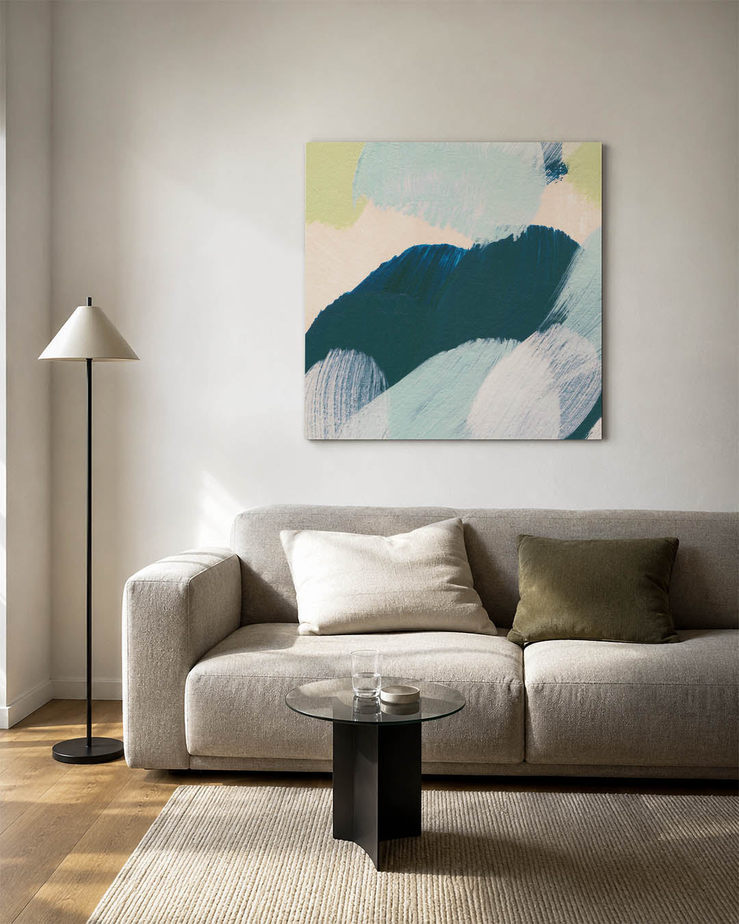 Dynamische kleurencompositie kunstwerk – detailweergave – dit kunstwerk toont een levendige mix van gebogen penseelstreken in