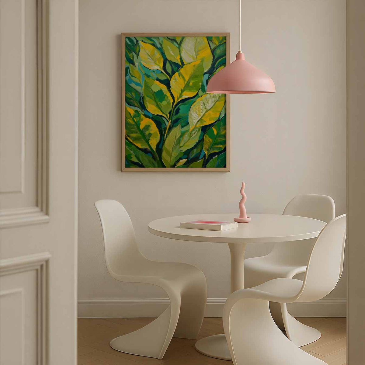 Groene Blaadjes Kunstposter – bloemen poster in staand formaat