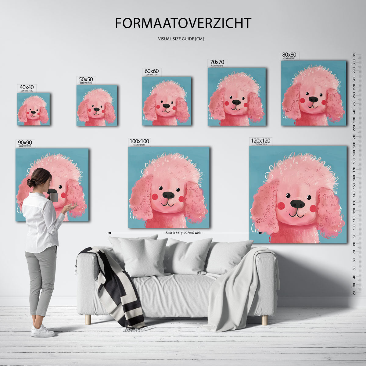 Roze hond – vierkante muurposter voor de kinderkamer
