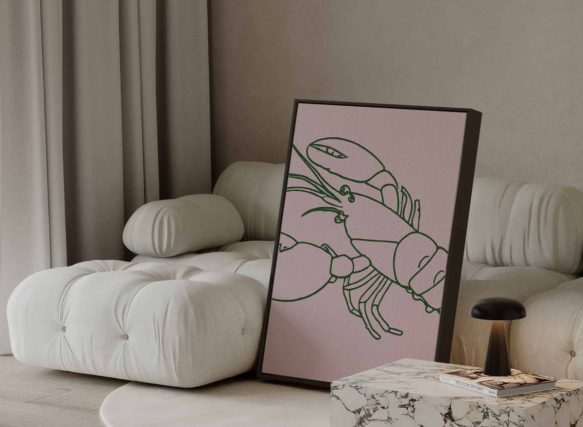 Minimalistische Kreeftenlijntekening – plexiglas wanddecoratie in portret formaat