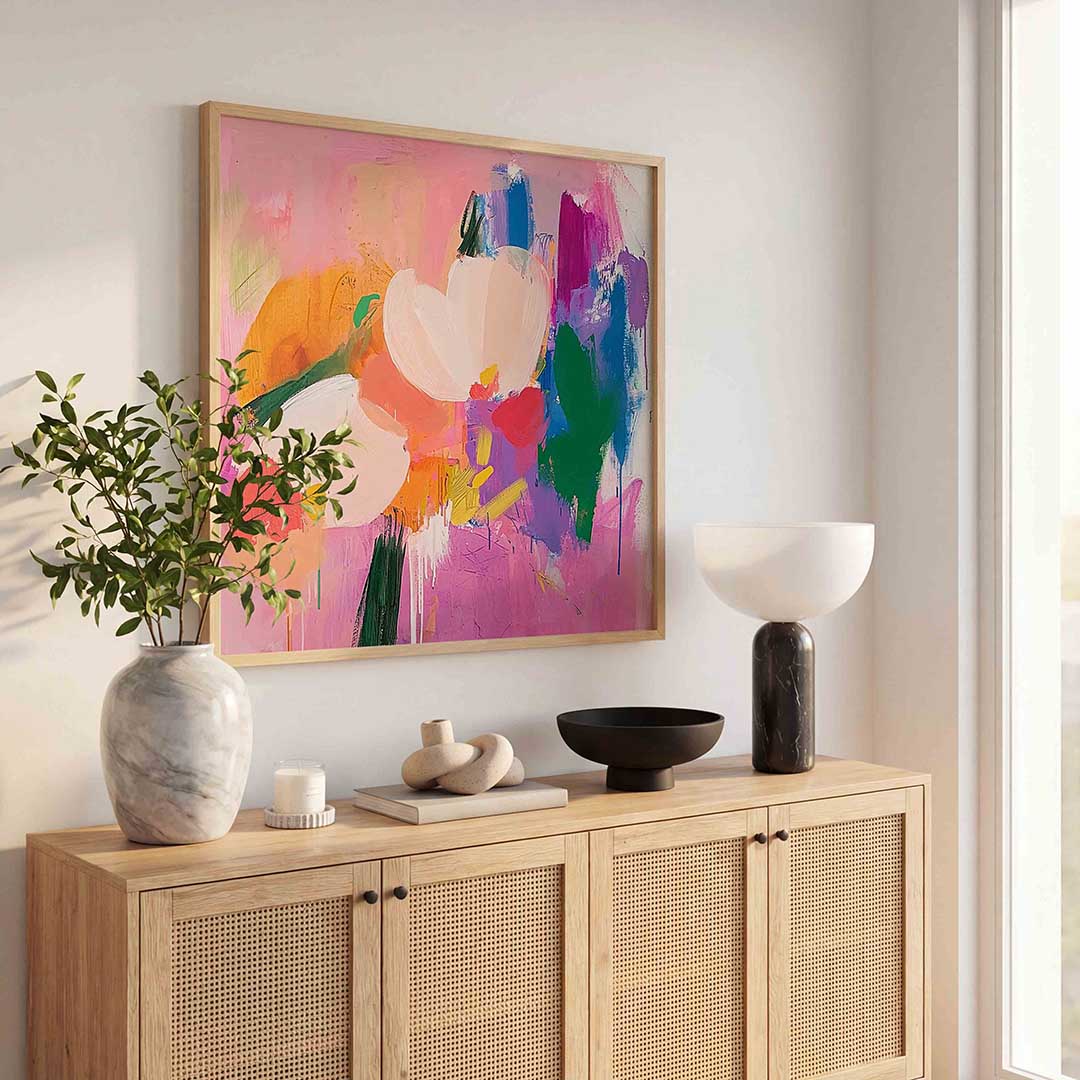 Bloemen en kleuren – illustratie poster in vierkant formaat