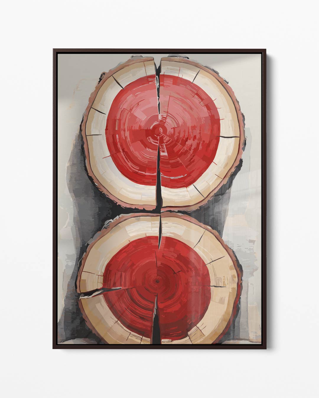 Houtschijven met Knallend Rood – portret kunstwerk als wanddecoratie