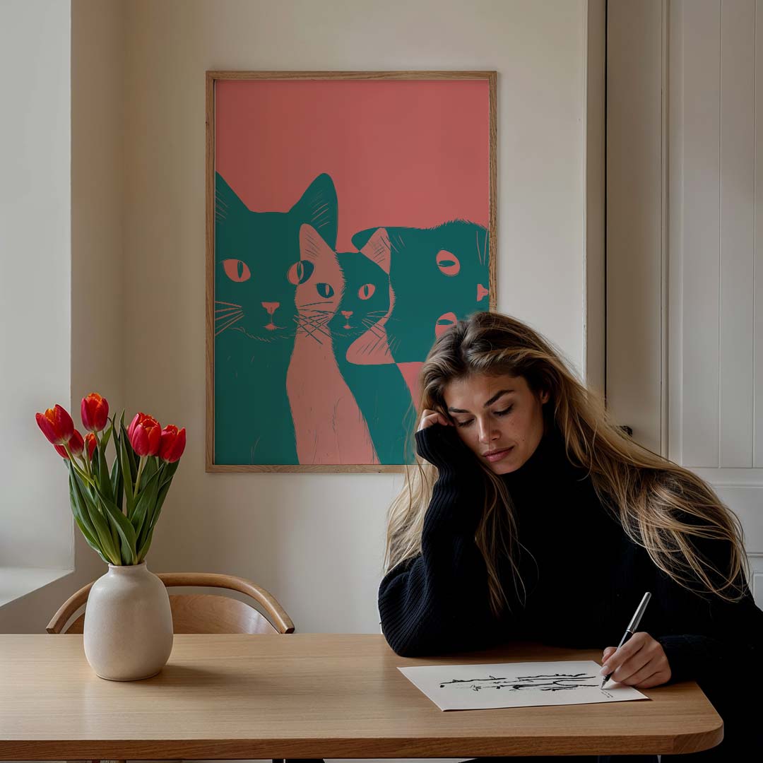 Speelse Kattenkunst – staande muurposter met dierenthema