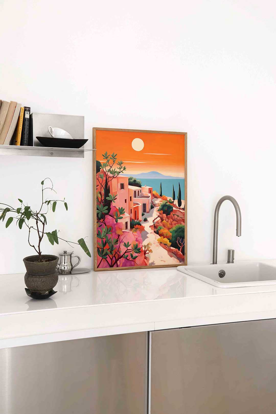 Zonnige kustlijn – staande keuken wanddecoratie van WallArtistic