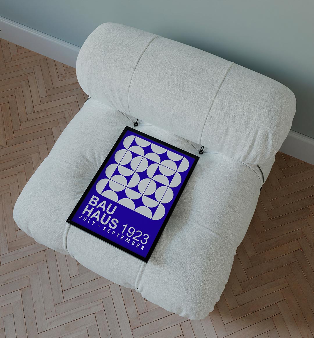 Cirkelpatroon blauw – staande Bauhaus poster voor aan de muur