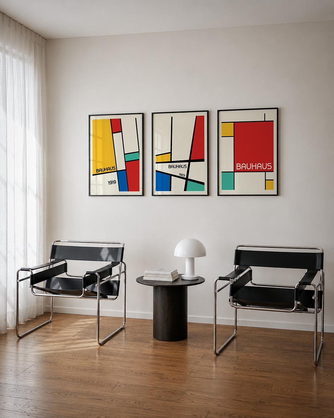 Kleurrijke vlakverdeling driedelige posterset – deze posterset in drie delen toont een speelse ordening van rechthoeken in
