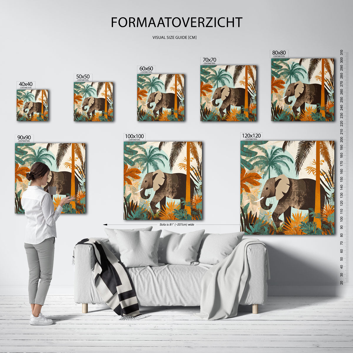 Olifant in jungle – vierkante muurposter met dierenthema