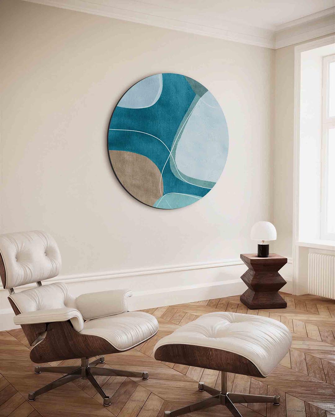 Abstracte vormen – ronde wanddecoratie met abstract ontwerp