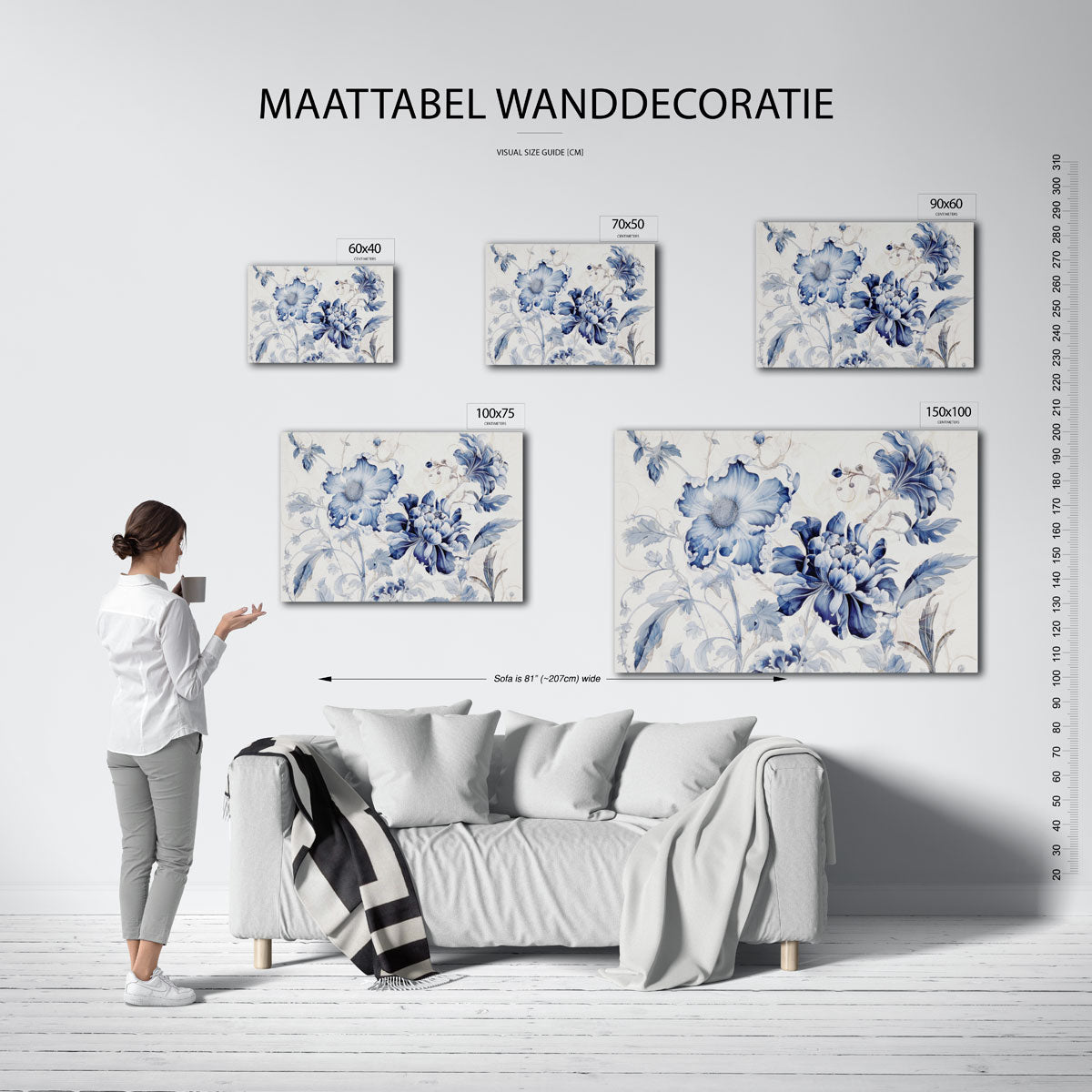 Florale blauwe compositie – kunstwerk op canvas, dibond of plexiglas