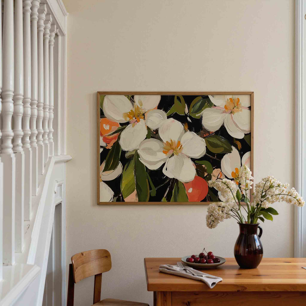 Bloemen en bladeren – liggende illustratie poster als wanddecoratie