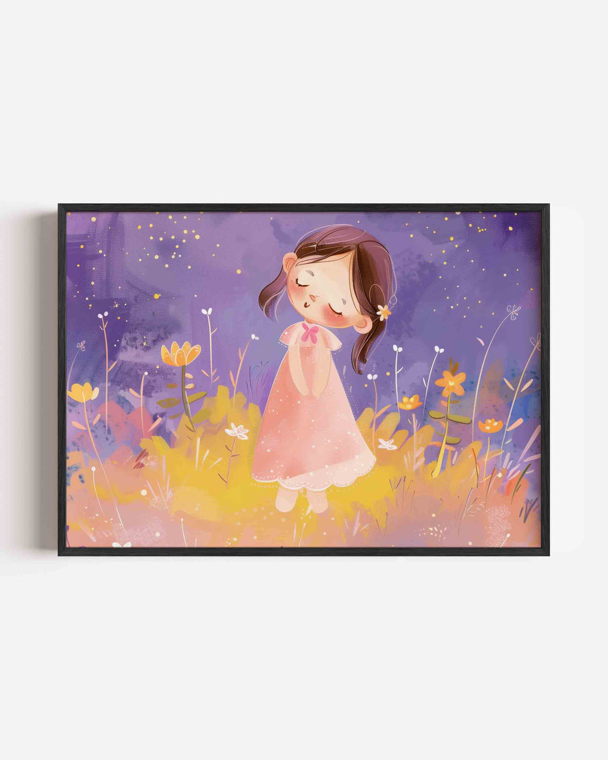 Meisje in bloemenveld – landscape kinderposter als wanddecoratie