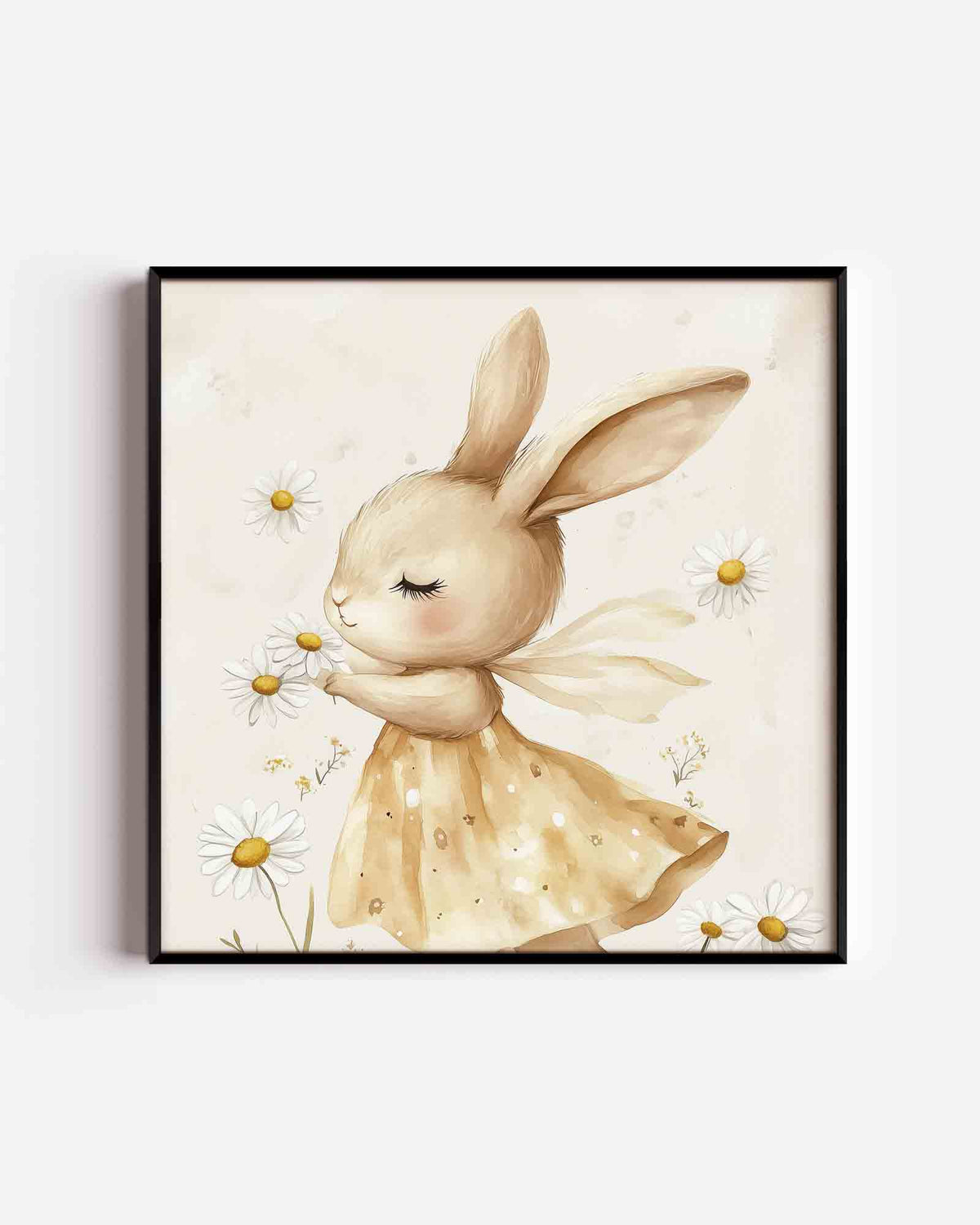 Konijn met bloemen – vierkante kinderposter als wanddecoratie