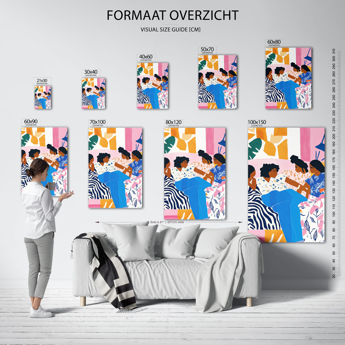 Vrouwen in kleurrijke patronen – staande muurposter voor een modern interieur