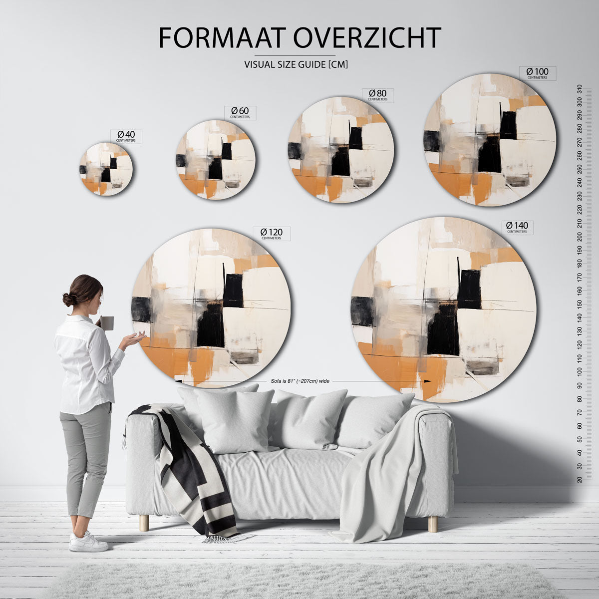 Abstracte vormen – ronde muurcirkel met kleurrijke illustratie