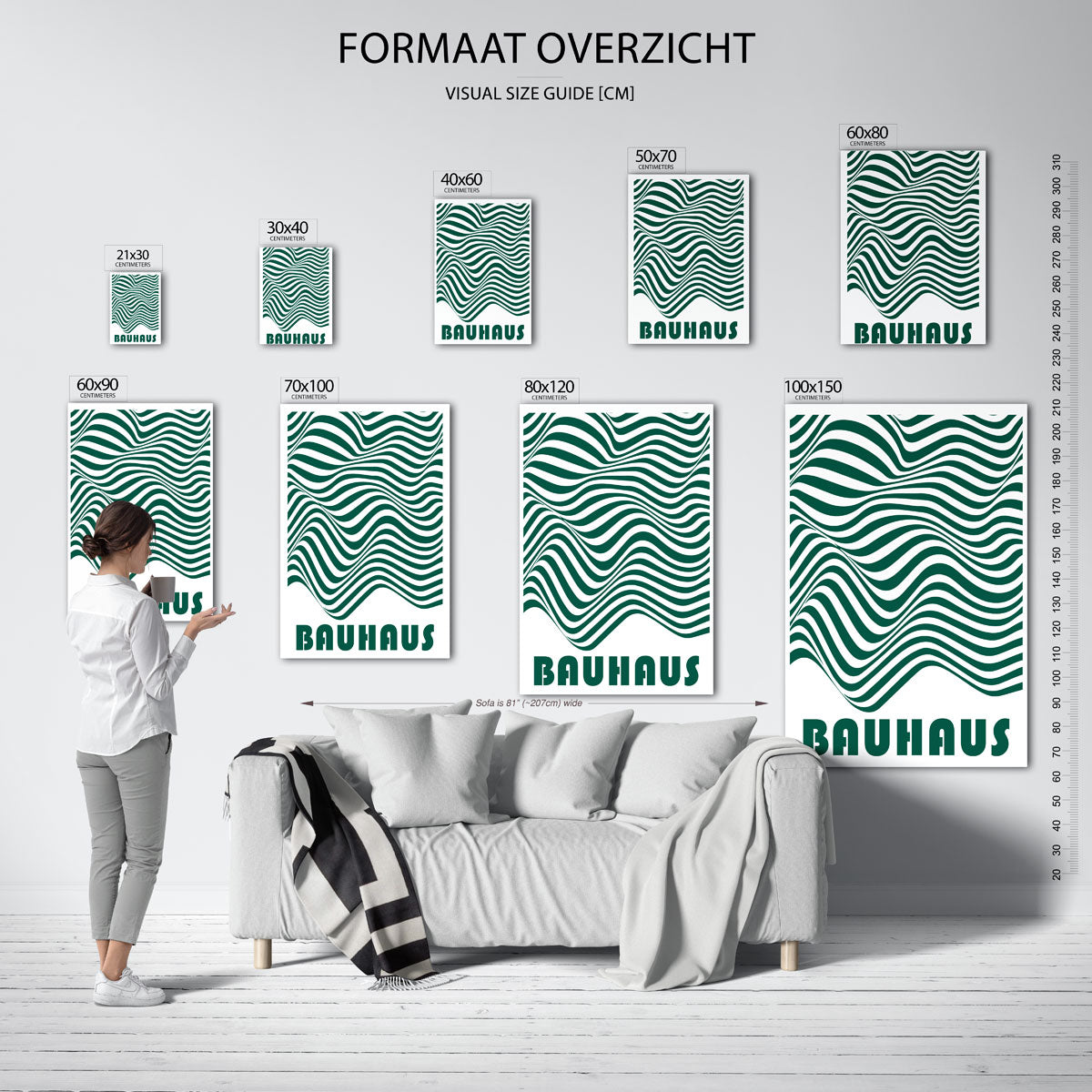 Golvend lijnenspel – geometrische poster in Bauhaus-stijl van WallArtistic