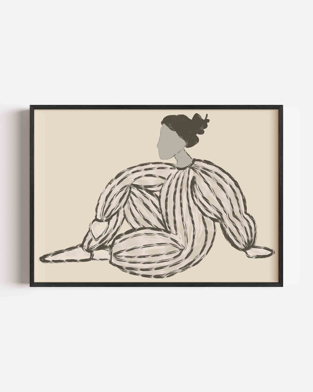 Zittende figuur met gestreepte kleding – vrouwelijk portret als landscape poster
