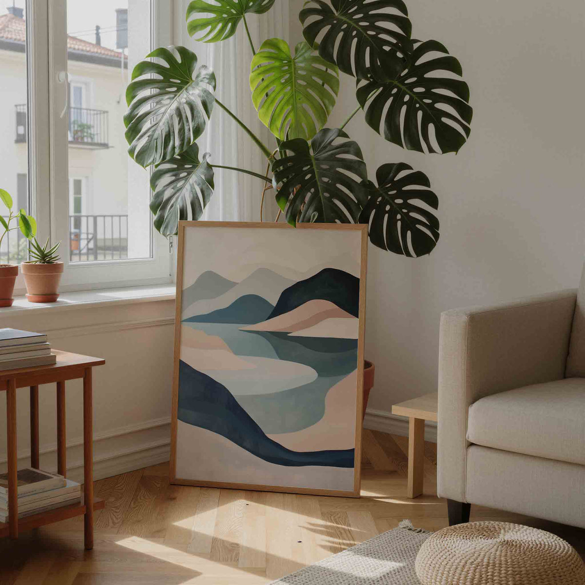 Landschap met bergen – moderne illustratie als portret poster