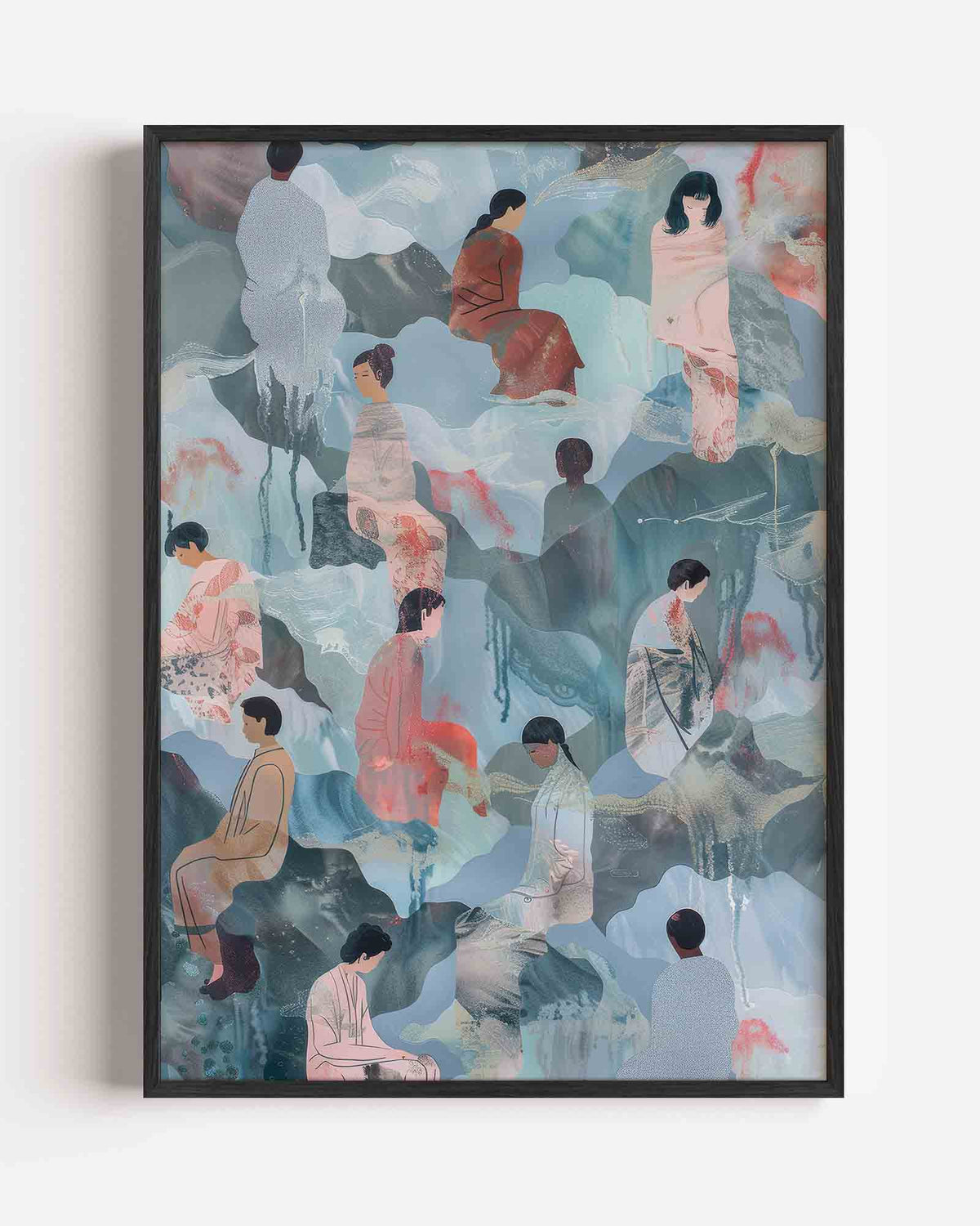 Zittende figuren – Kunst & Design poster als staande wanddecoratie
