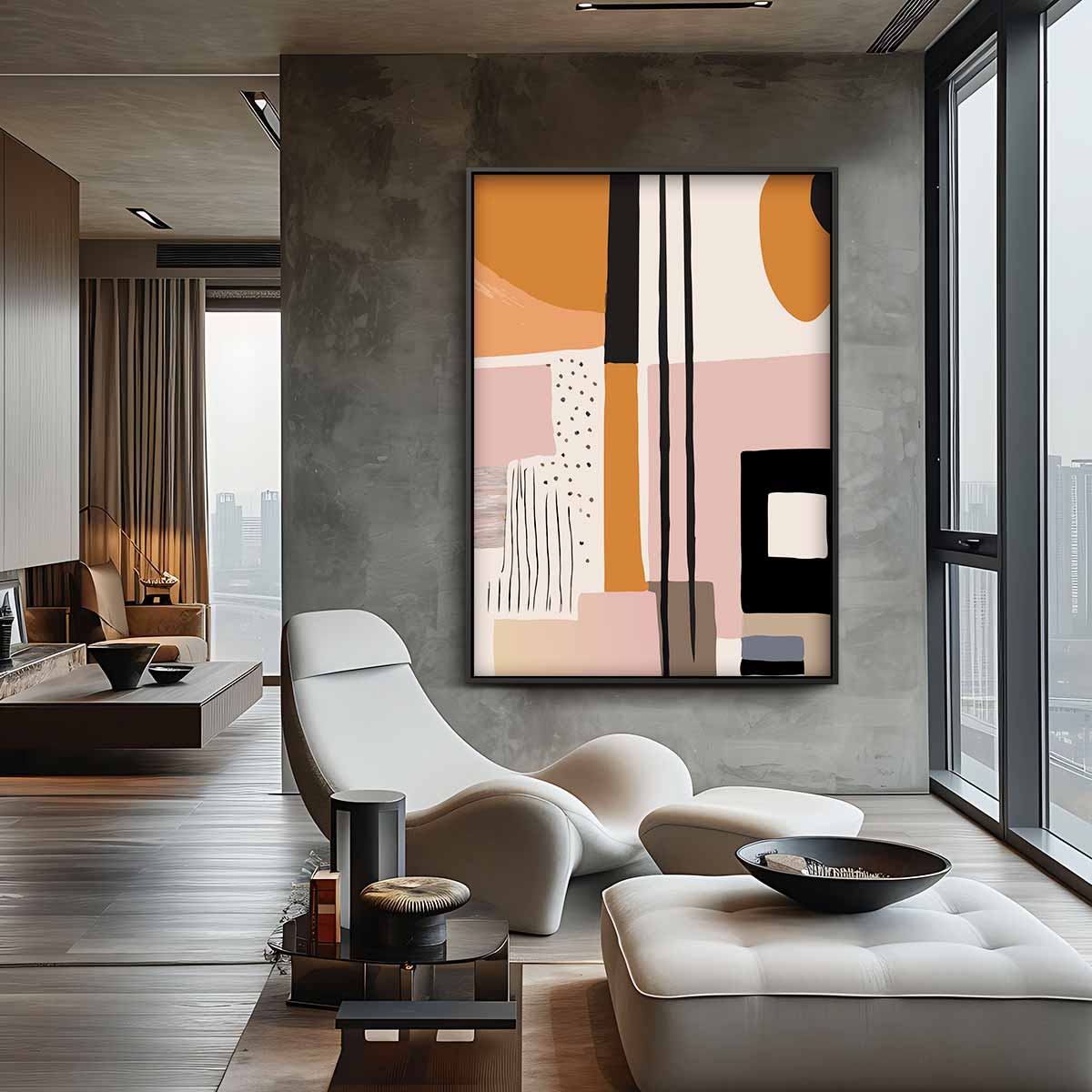 Abstracte Aardetinten Wanddecoratie – canvas wanddecoratie in portret formaat