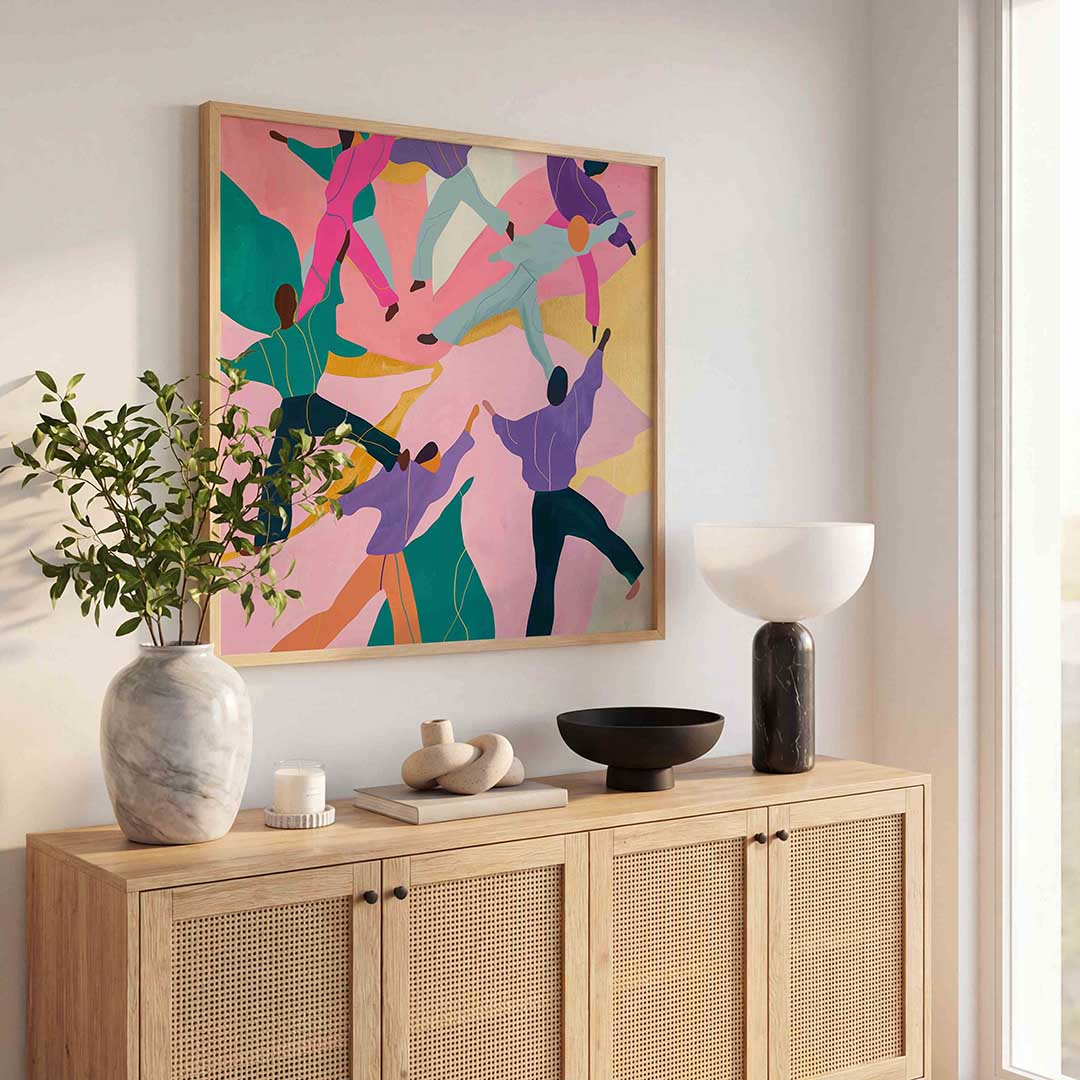Dansende figuren – kunst en design poster in vierkant formaat