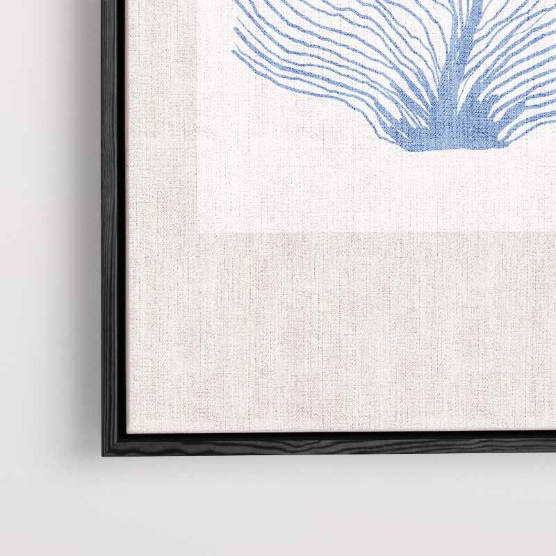 Blauwe Zeeventilator Kunstprint – kunstwerk met zwarte baklijst