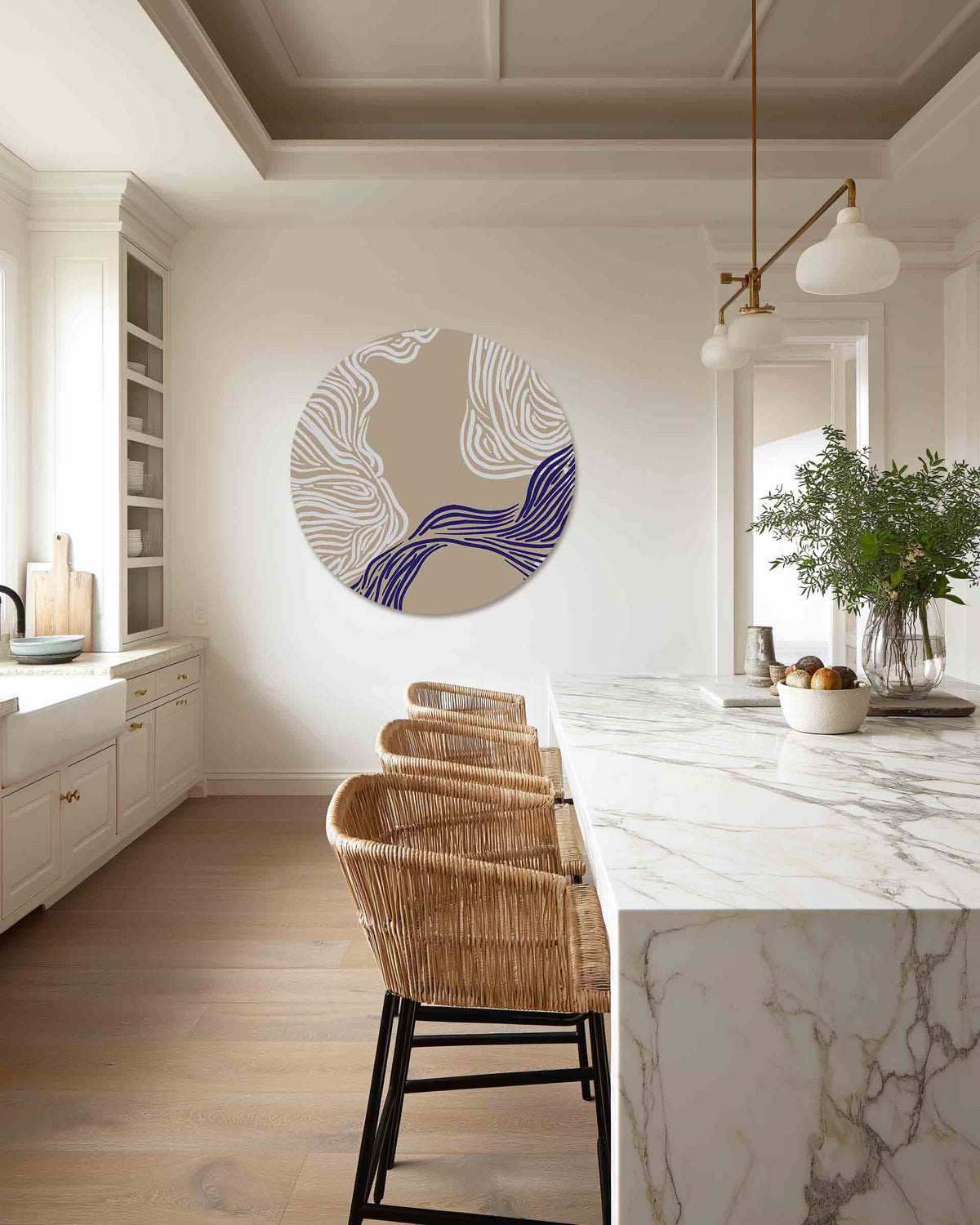 Golvende lijnen – abstracte muurcirkel als ronde wanddecoratie