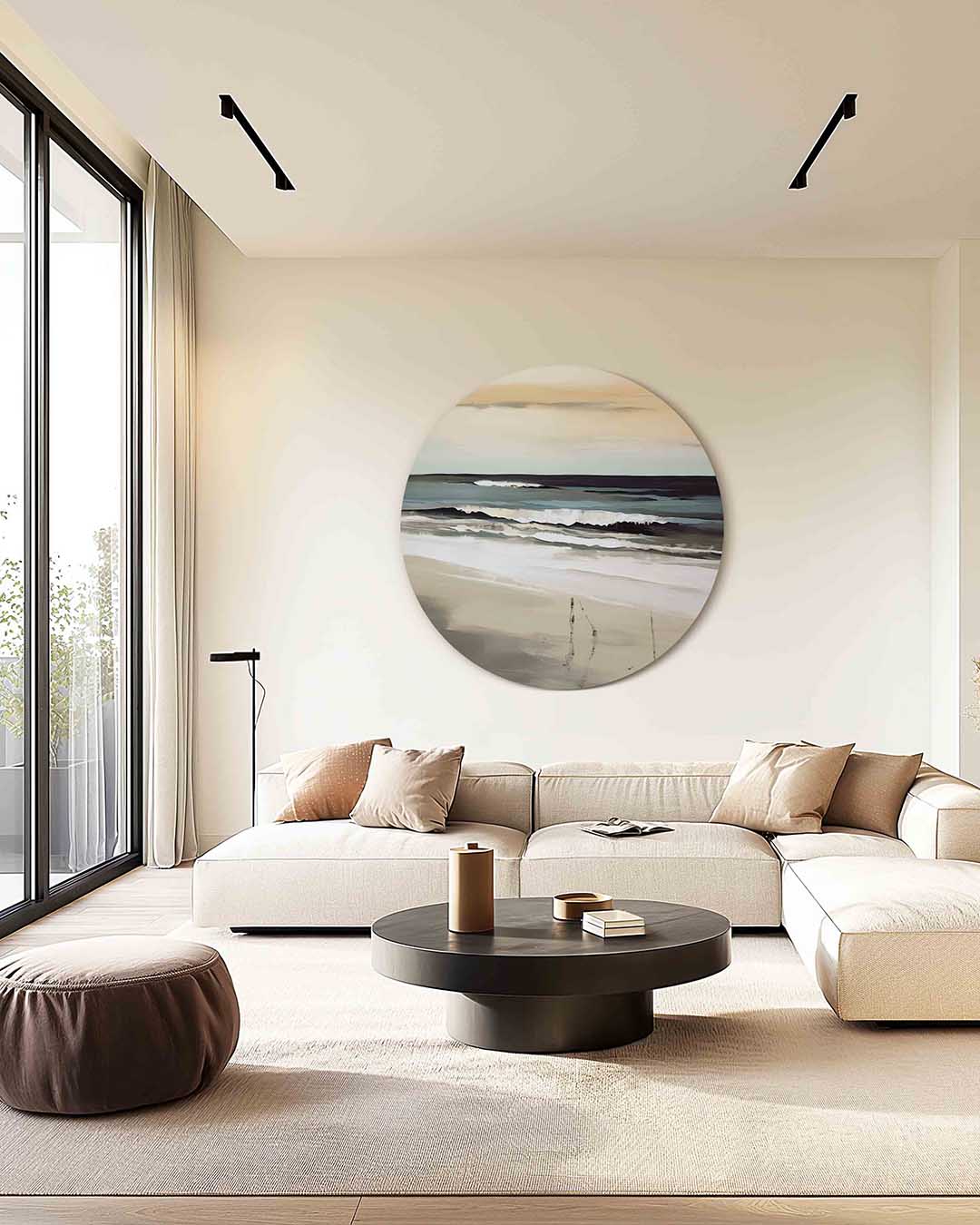 Strand en golven – kleurrijke muurcirkel als ronde wanddecoratie