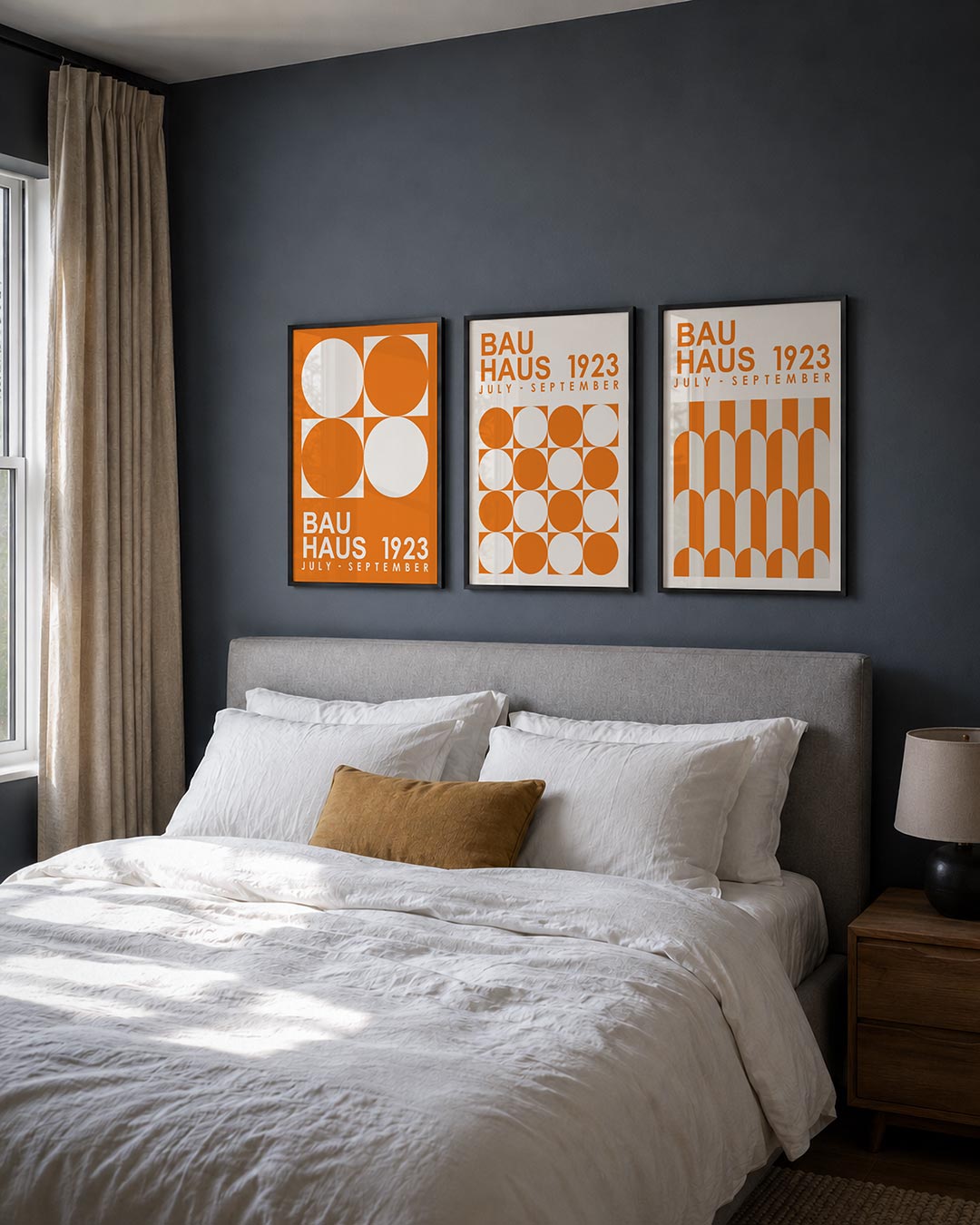 Cirkel en vierkant posterset – derde productweergave – deze posterset in drie delen toont een levendig spel van oranje en