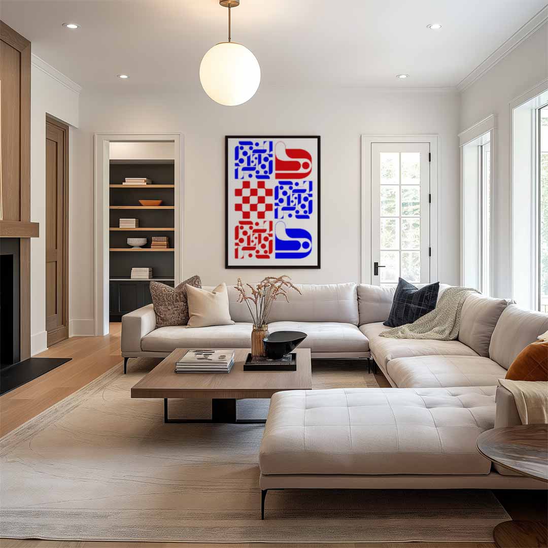 Kleurrijke Geometrische Abstractie – staand kunstwerk voor modern interieur