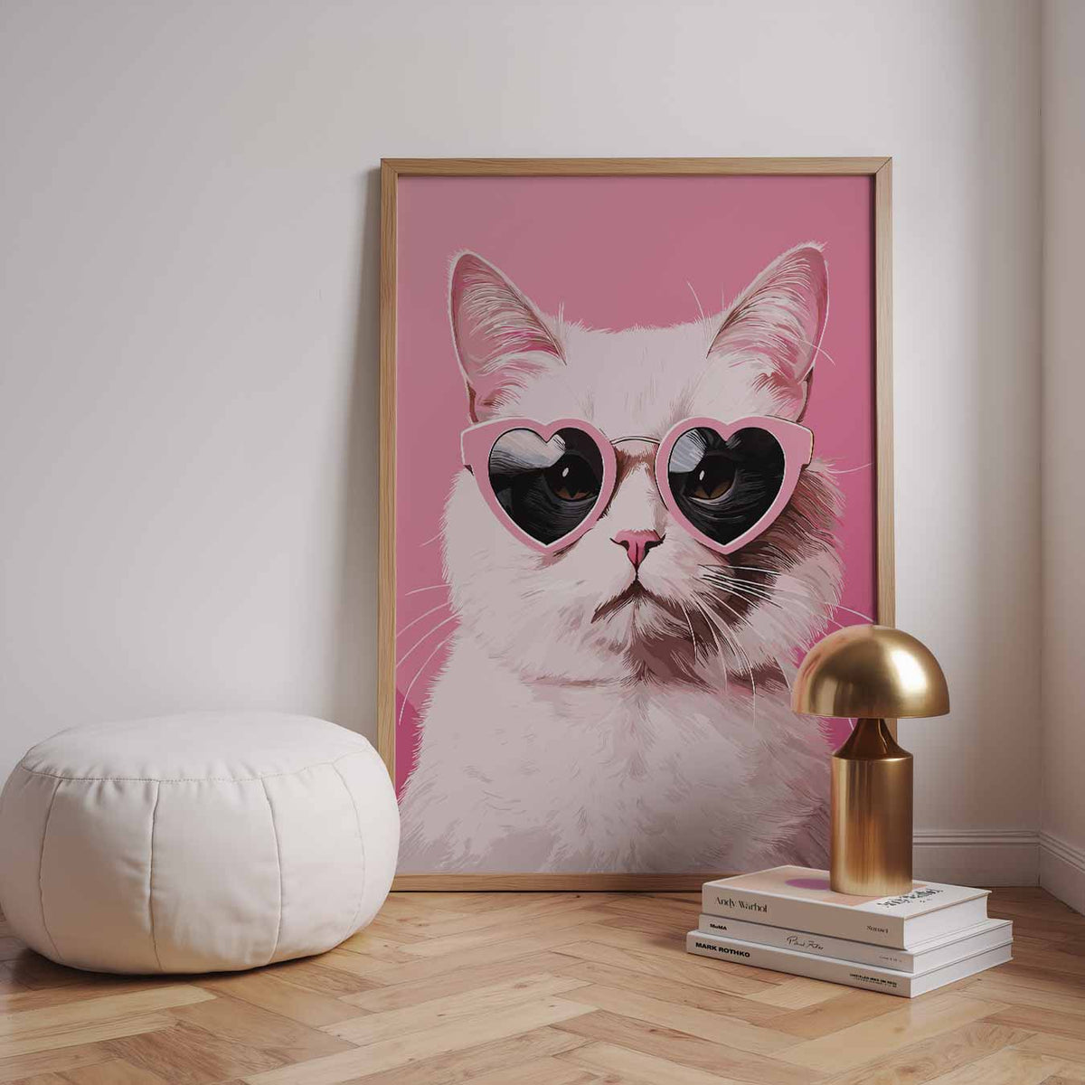 Coole Kat Met Hartjesbril – dieren poster in staand formaat