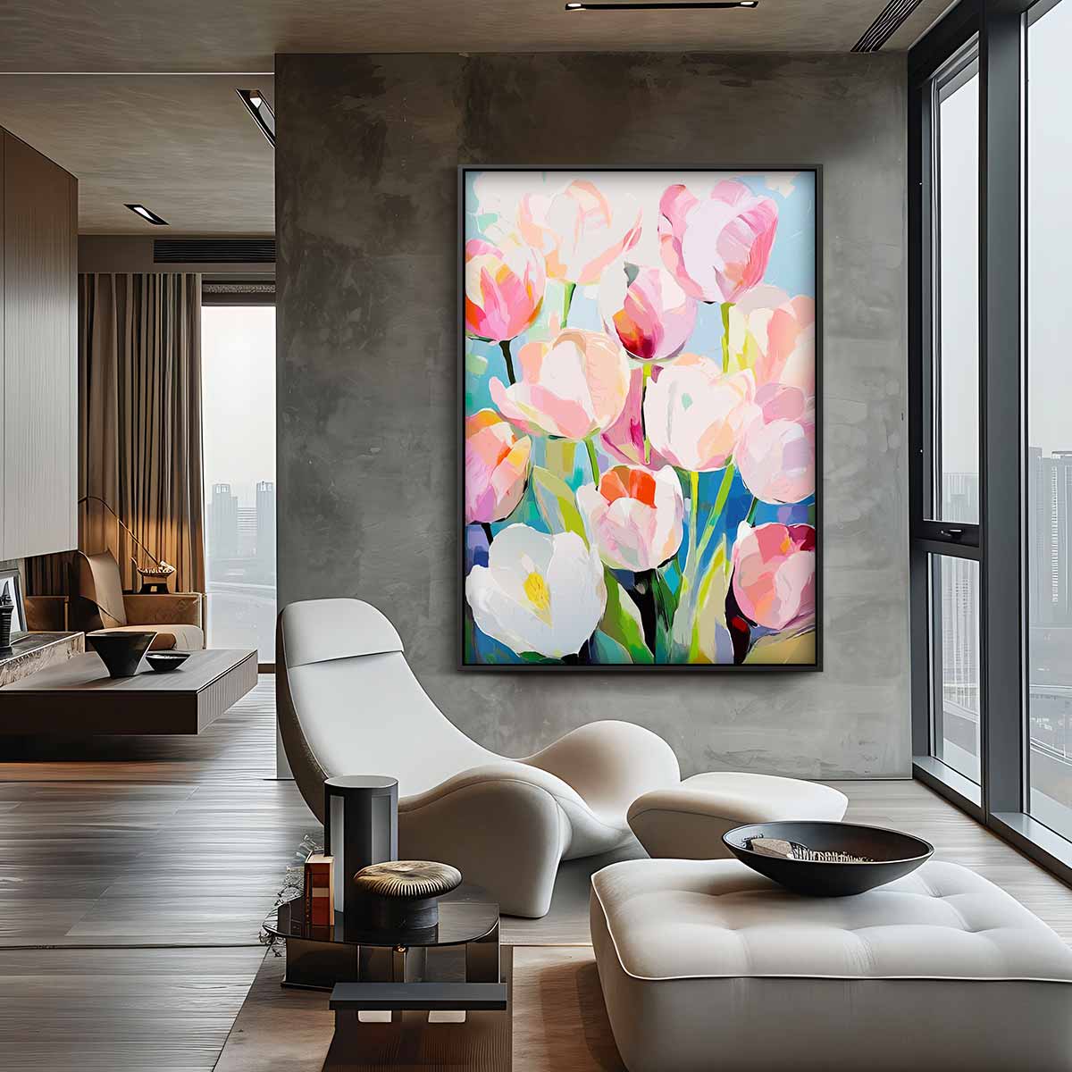 Kleurrijke Lente Tulpen – plexiglas kunstwerk als wanddecoratie