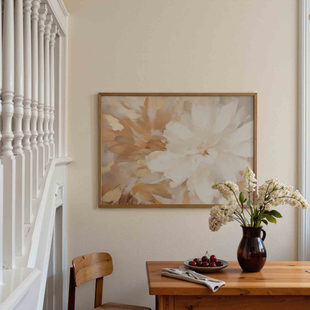 Bloemmotief in beige – botanische poster in liggend formaat