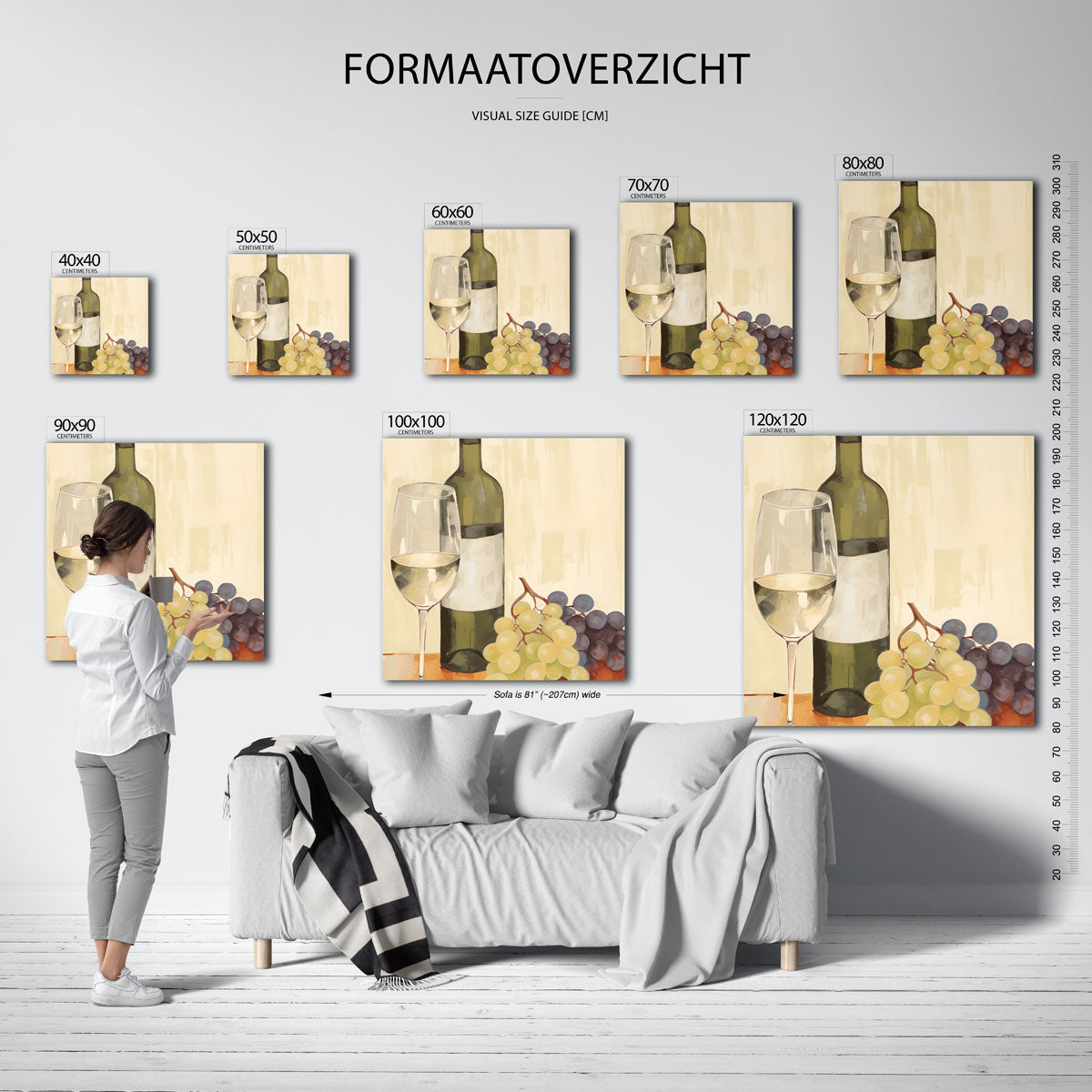 Wijnfles en druiven – vierkante muurposter voor keuken of eethoek