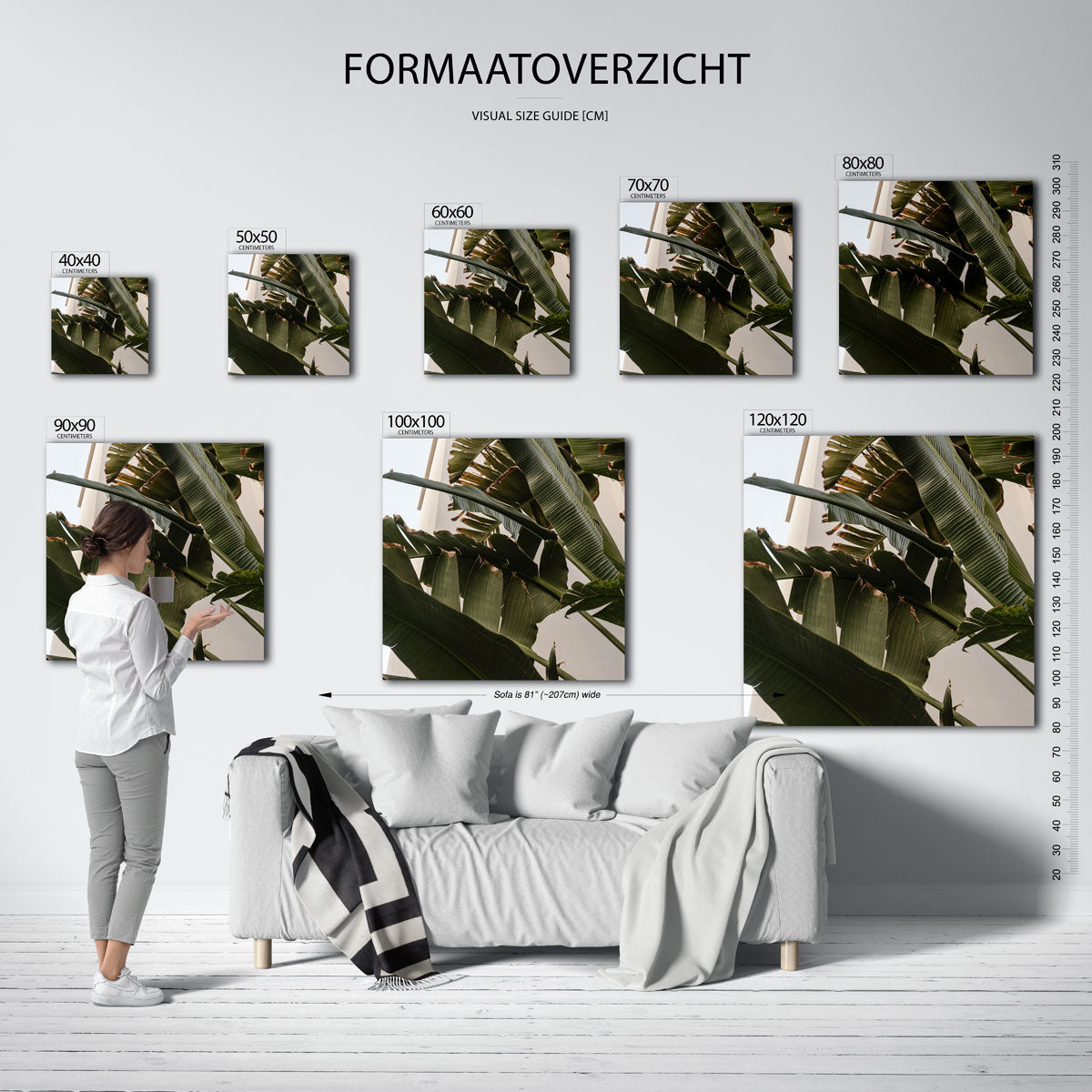 Bananenbladeren – vierkante muurposter met kleurrijke vormen