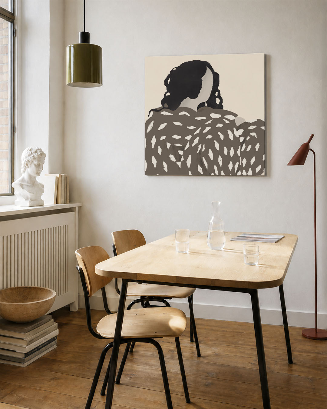 Vrouwelijke vorm kunstwerk – vierkante wanddecoratie – dit werk toont een silhouet van een vrouw met vloeiende lijnen en een