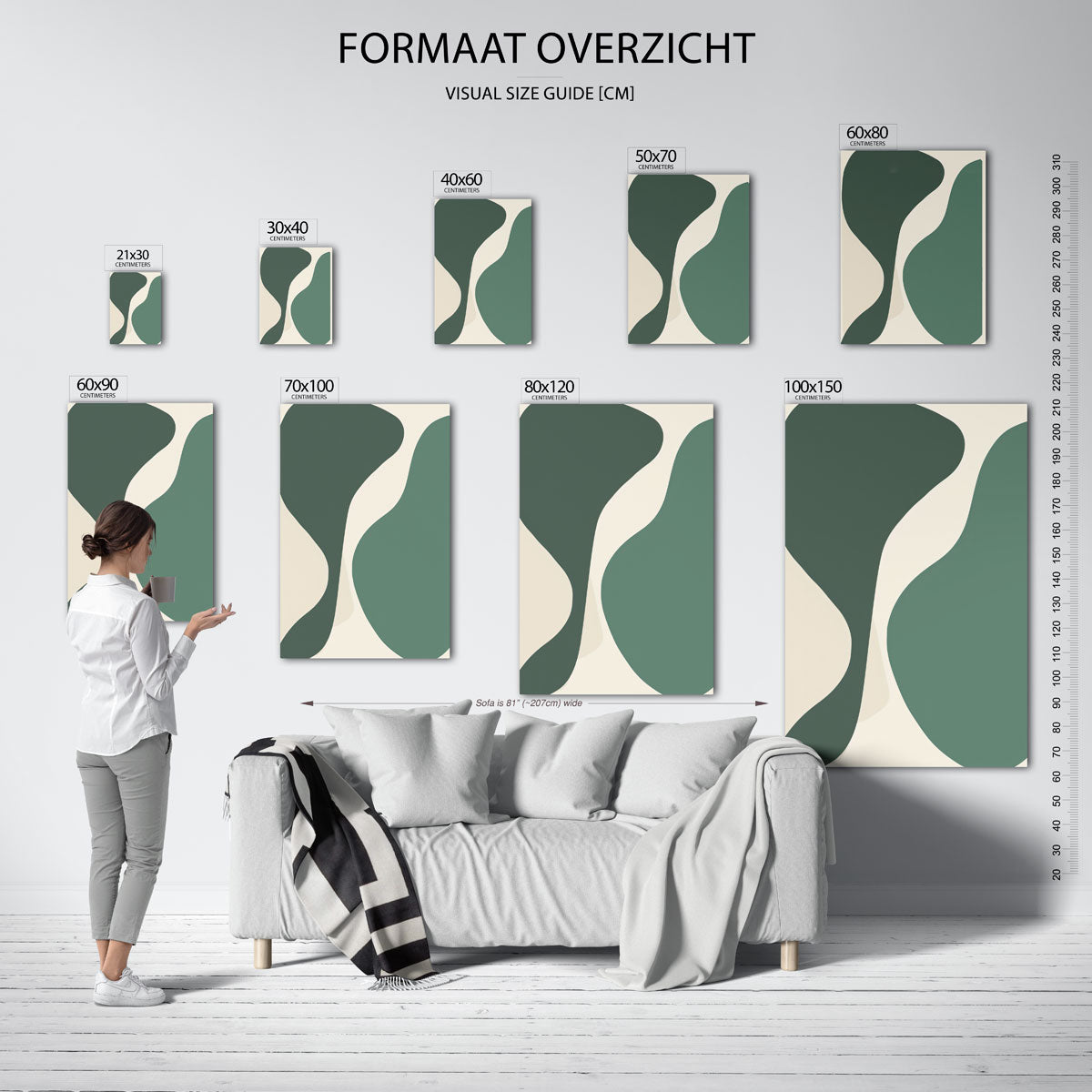 Abstracte groene vormen – staande muurposter met hedendaagse illustratie