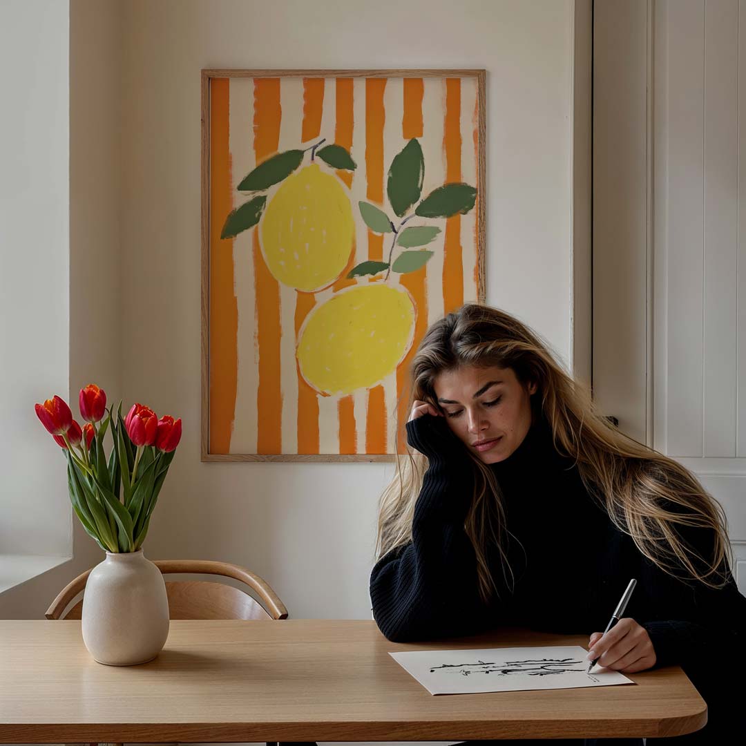 Zonnige Citrus – culinaire wandkunst als portret poster