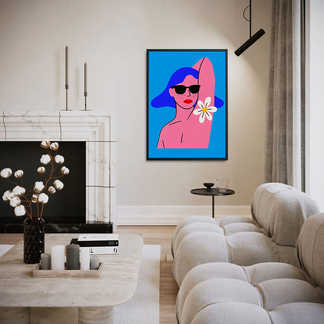 Vrouwelijk portret bloem – moderne staande wandkunst