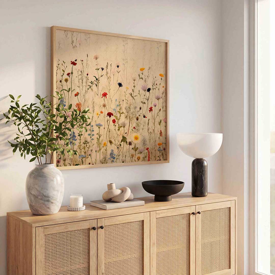 Wilde bloemen – kleurrijke poster in vierkant formaat