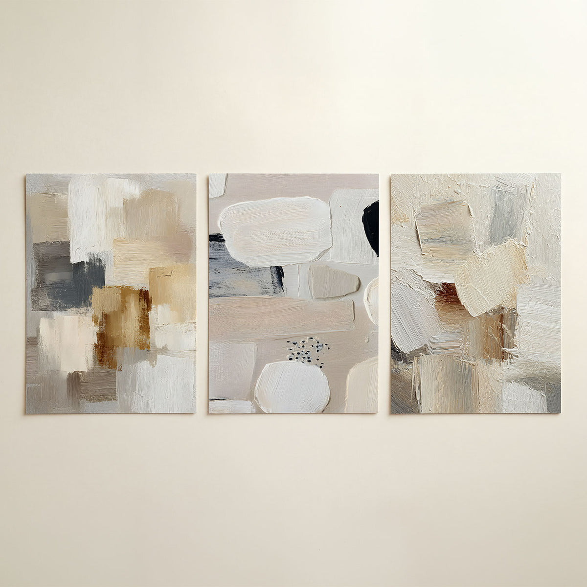 Zachte kleurvlakken posterset – detailweergave – deze posterset in drie delen toont een harmonie van beige,