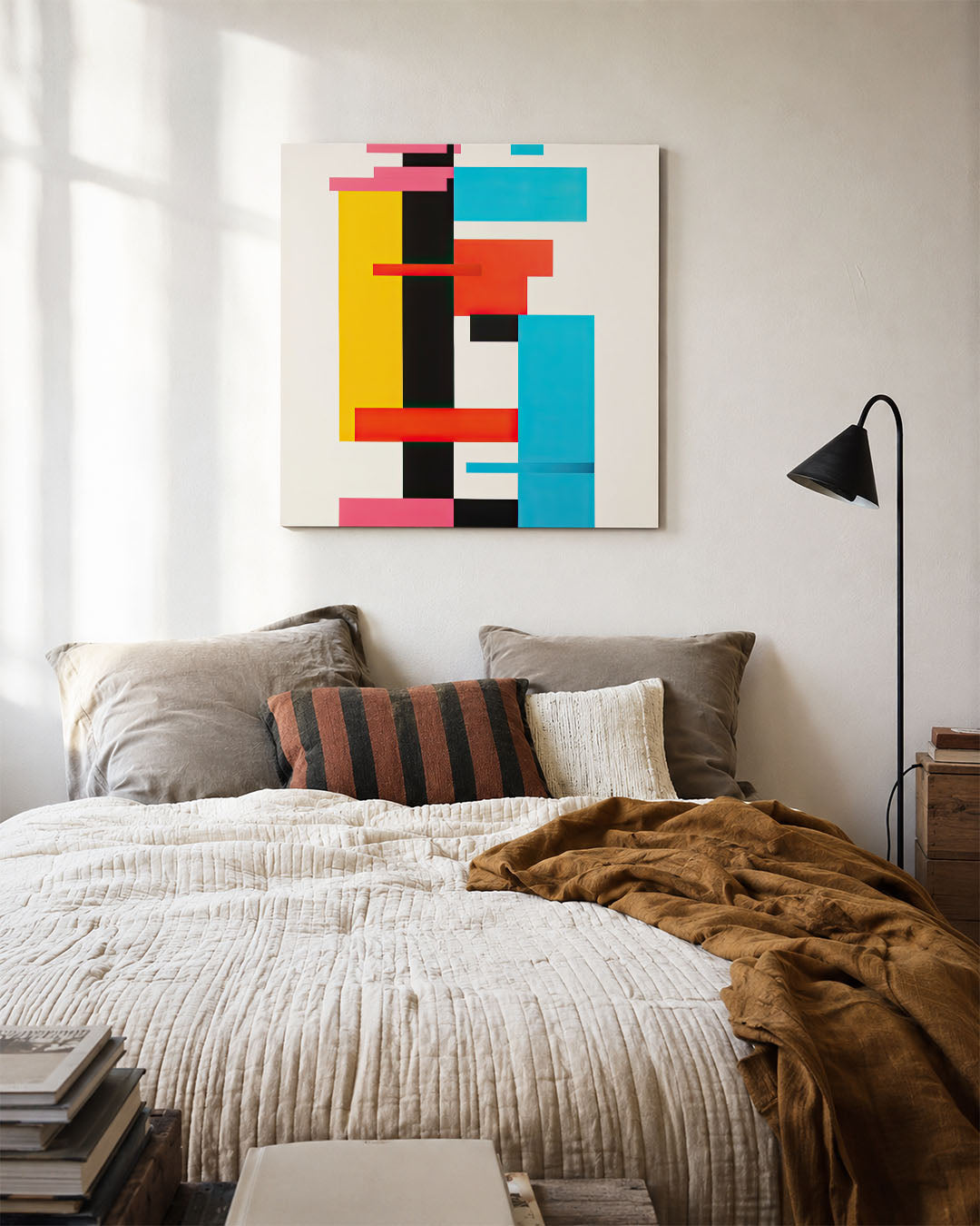 Geometrische kleurencompositie kunstwerk – detailweergave – dit werk toont een dynamische compositie van rechthoeken in