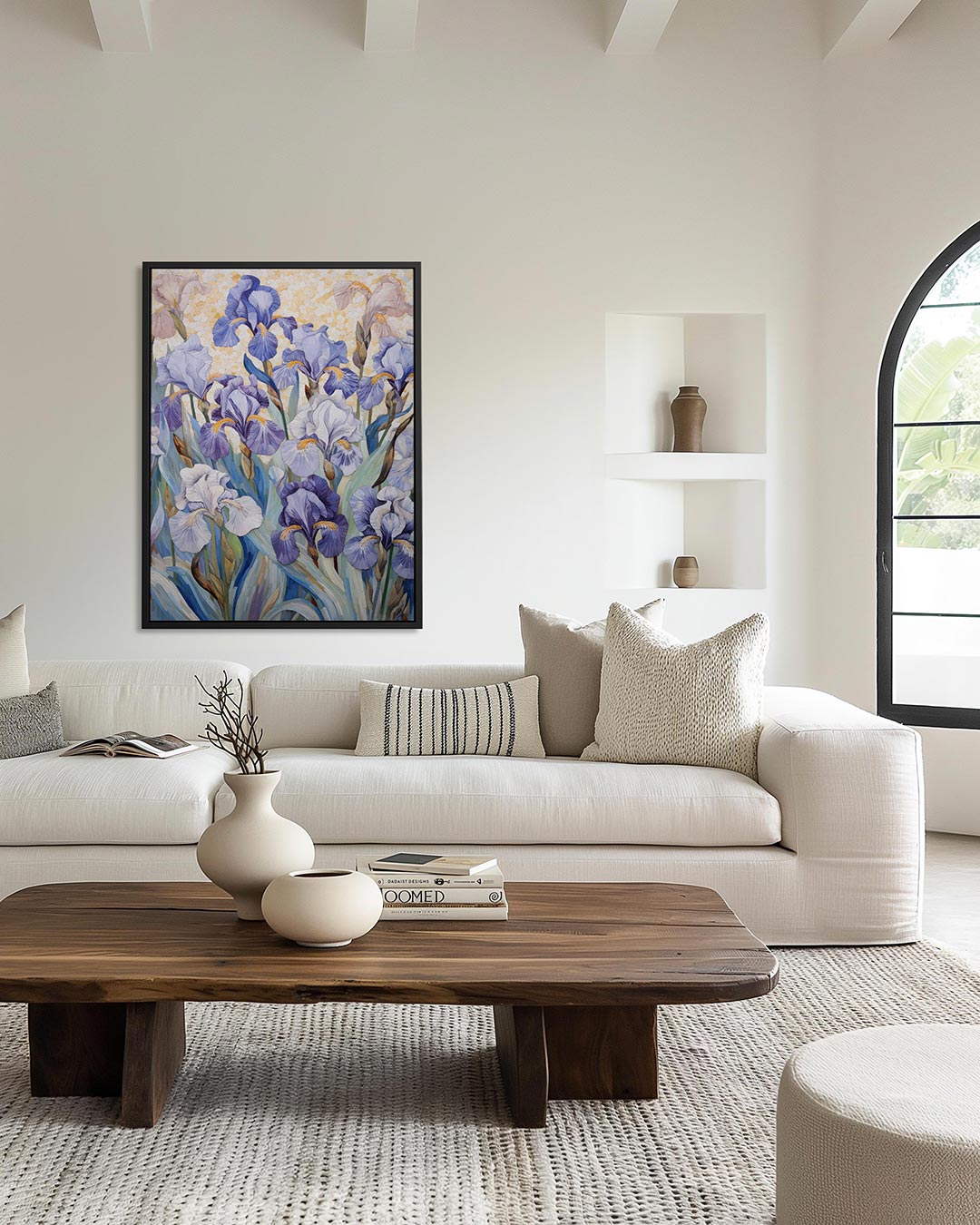 Bloemrijke irissen – moderne staande wandkunst