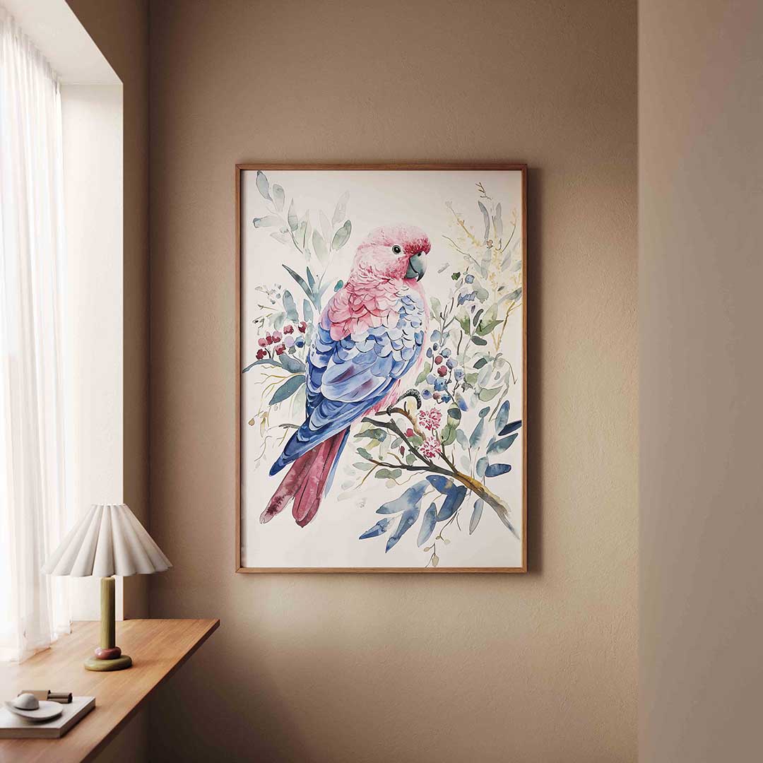 Papegaai en bladeren – staande dieren wanddecoratie van WallArtistic