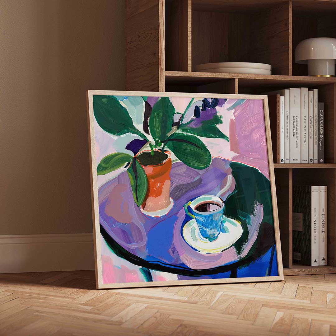 Plant en kopje – geïllustreerde wandkunst als vierkante poster