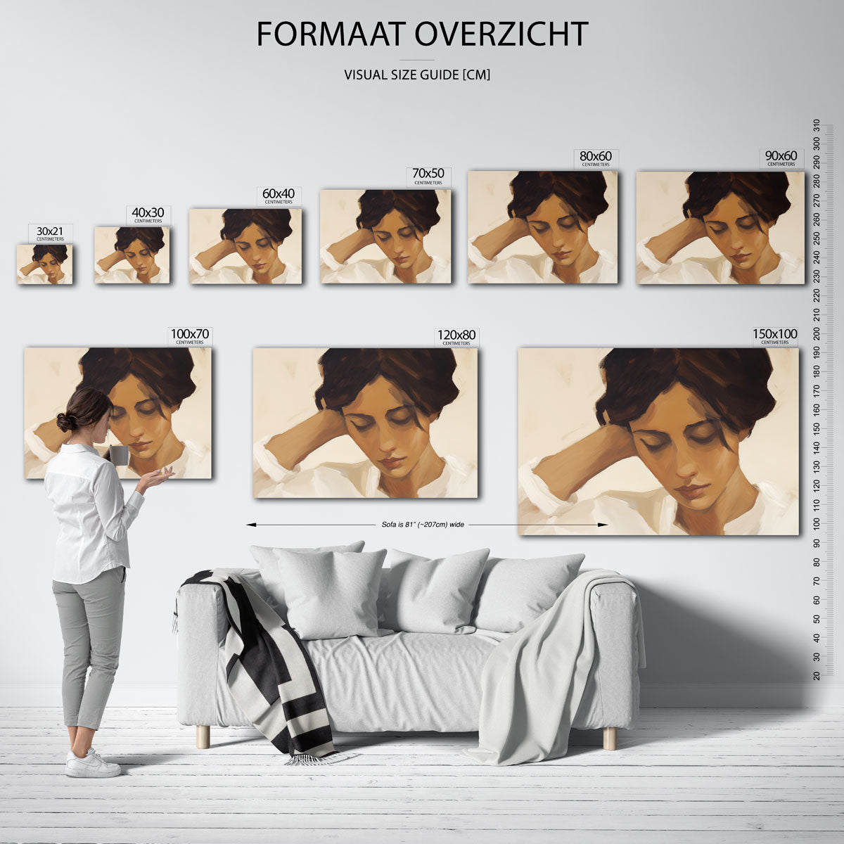Vrouw met gesloten ogen – liggende muurposter met vrouwelijk portret