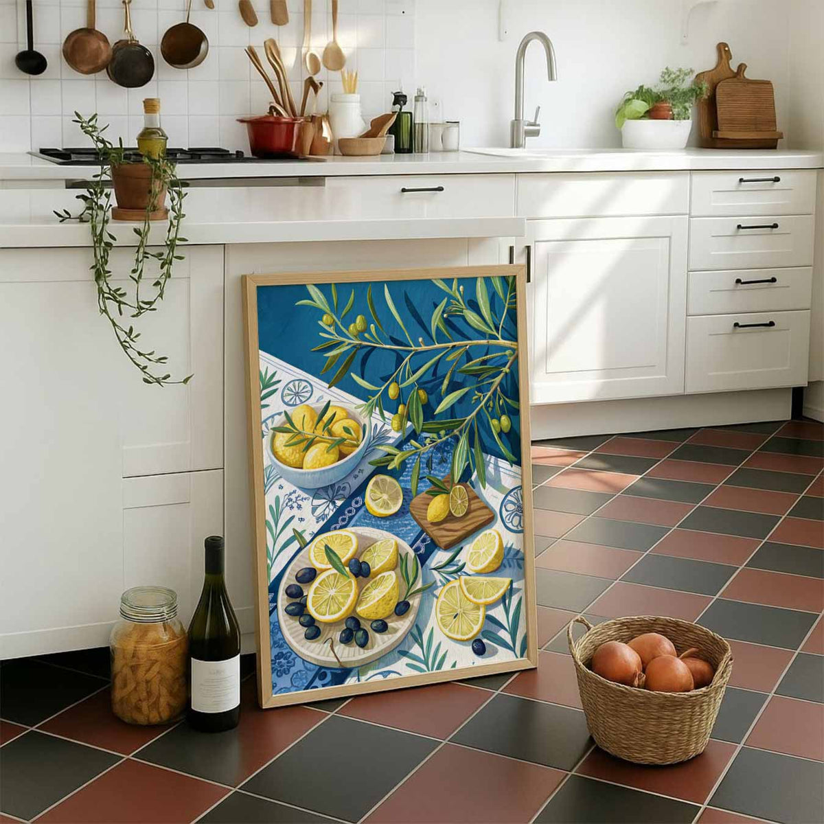 Mediterraans Tafereel Wanddecoratie – staande muurposter voor keuken of eethoek
