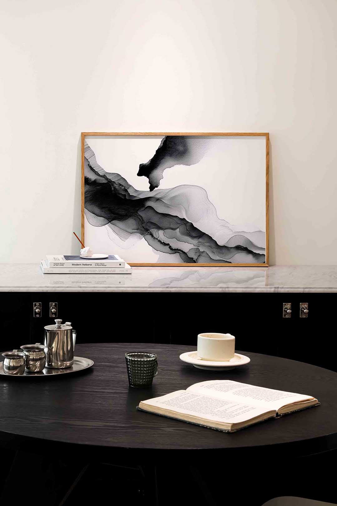 Abstracte zwart wit golven – abstracte poster in liggend formaat