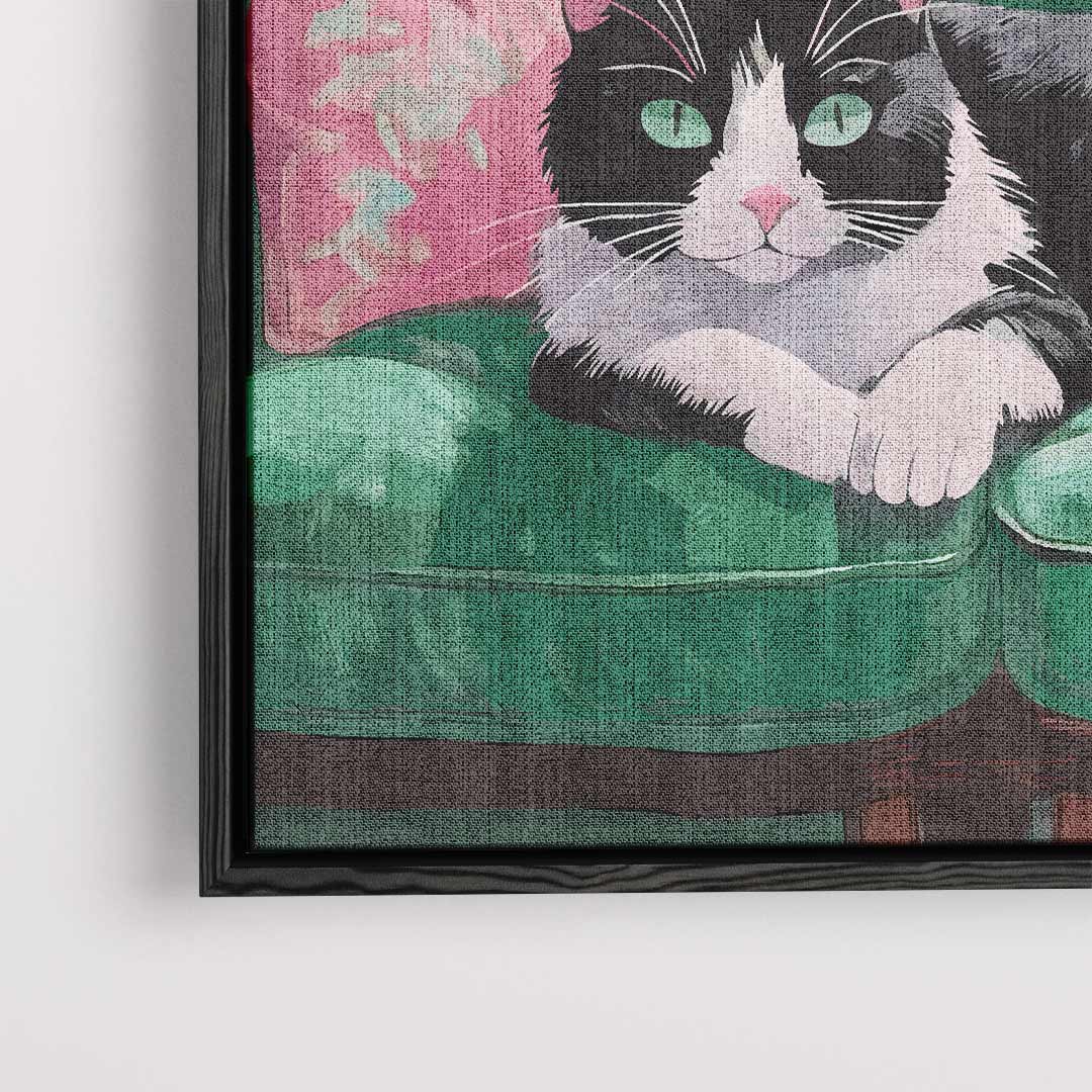Relaxende Kat in Groene Jungle – plexiglas wanddecoratie in portret formaat