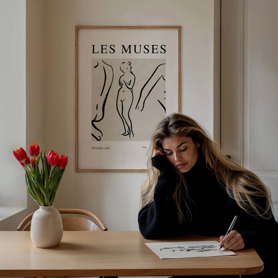 Les Muses Lijntekening – lijntekening poster in staand formaat
