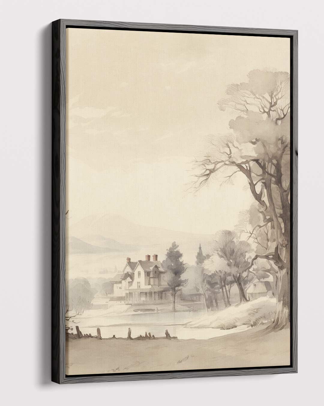 Rustiek Landschap met Landhuis – canvas wanddecoratie in portret formaat